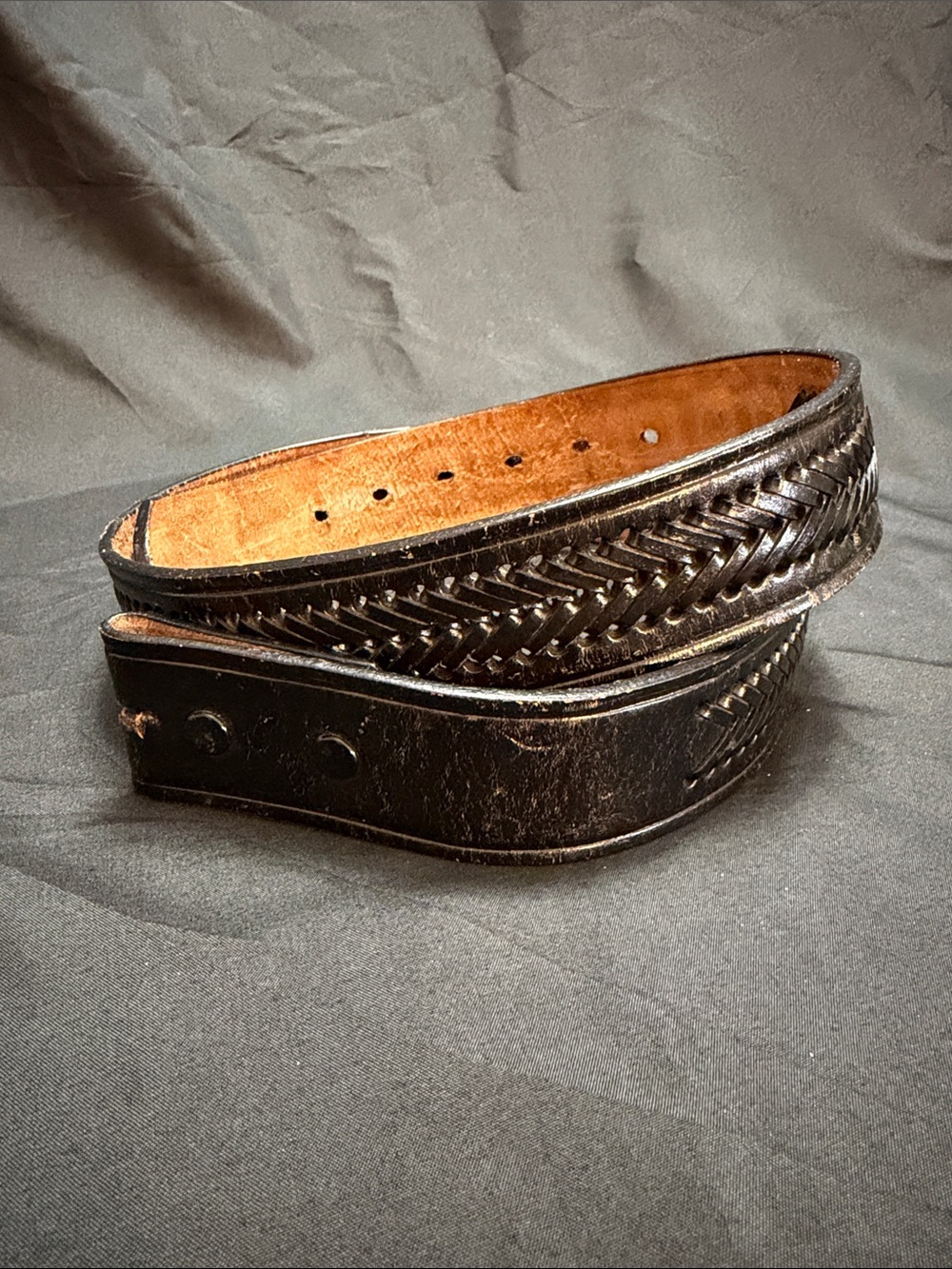 Vintage Black Braided Leather Men’s Belt 36